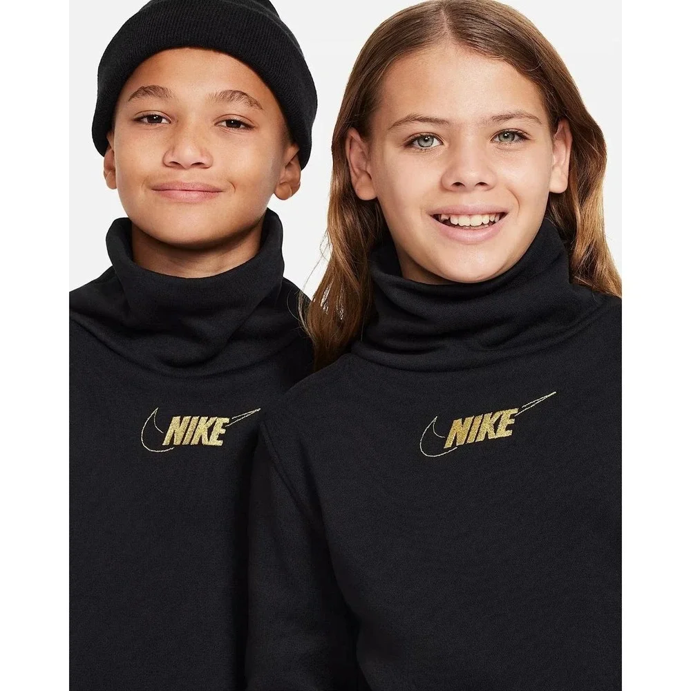 Big Girl Funnel Neck Sweatshirt by Nike Black Gold Size Large New With Tags